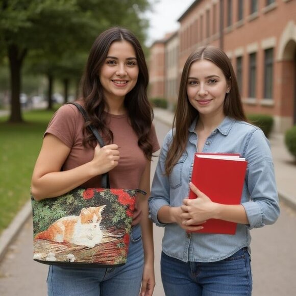 Luxurious Pebbled Leather Cat Tote - Lightweight 15L Floral Work Bag for Women - Picture 6 of 9